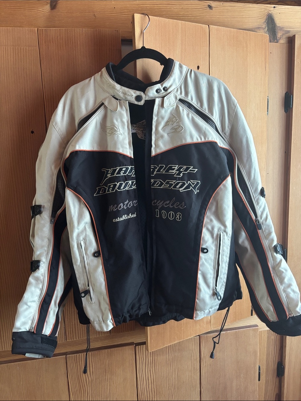 Harley-Davidson White and Black Riding Jacket with Orange Trim